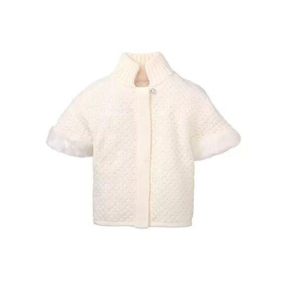 JANIE & JACK Girl's Ivory White Faux Fur Knit Button Up Cardigan Sweater Size 3T - Picture 1 of 6